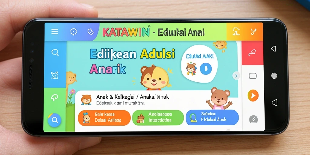 Antarmuka KATAWIN yang ramah anak dengan fitur edukasi interaktif.