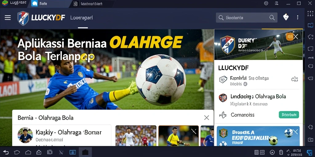 Antarmuka utama aplikasi LUCKYDF menampilkan berita olahraga bola terbaru.