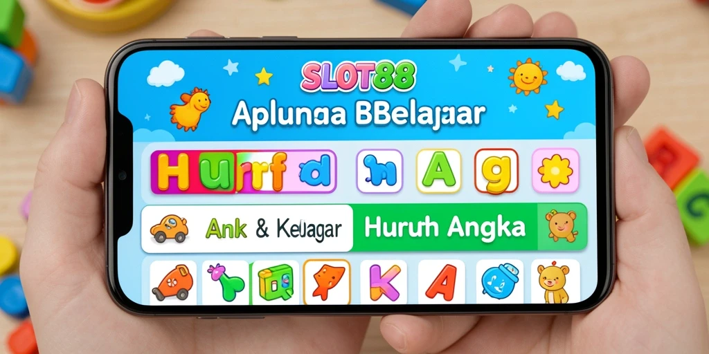 Screenshot SLOT88 yang menunjukkan antarmuka belajar huruf dan angka.